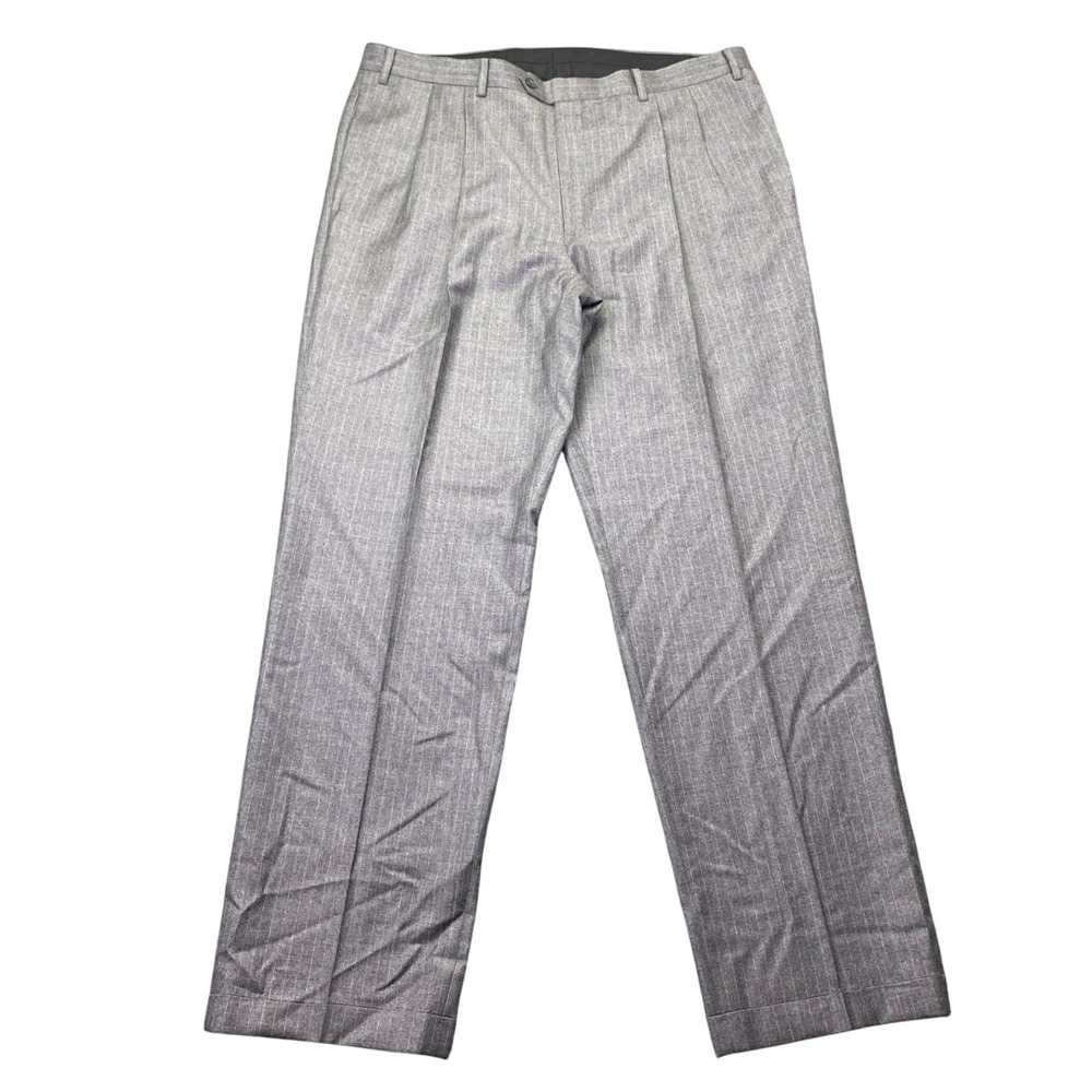 Tasso Elba Mens Gray Pinstripe Wool Cashmere Pleated Dress Pants 44L Preppy